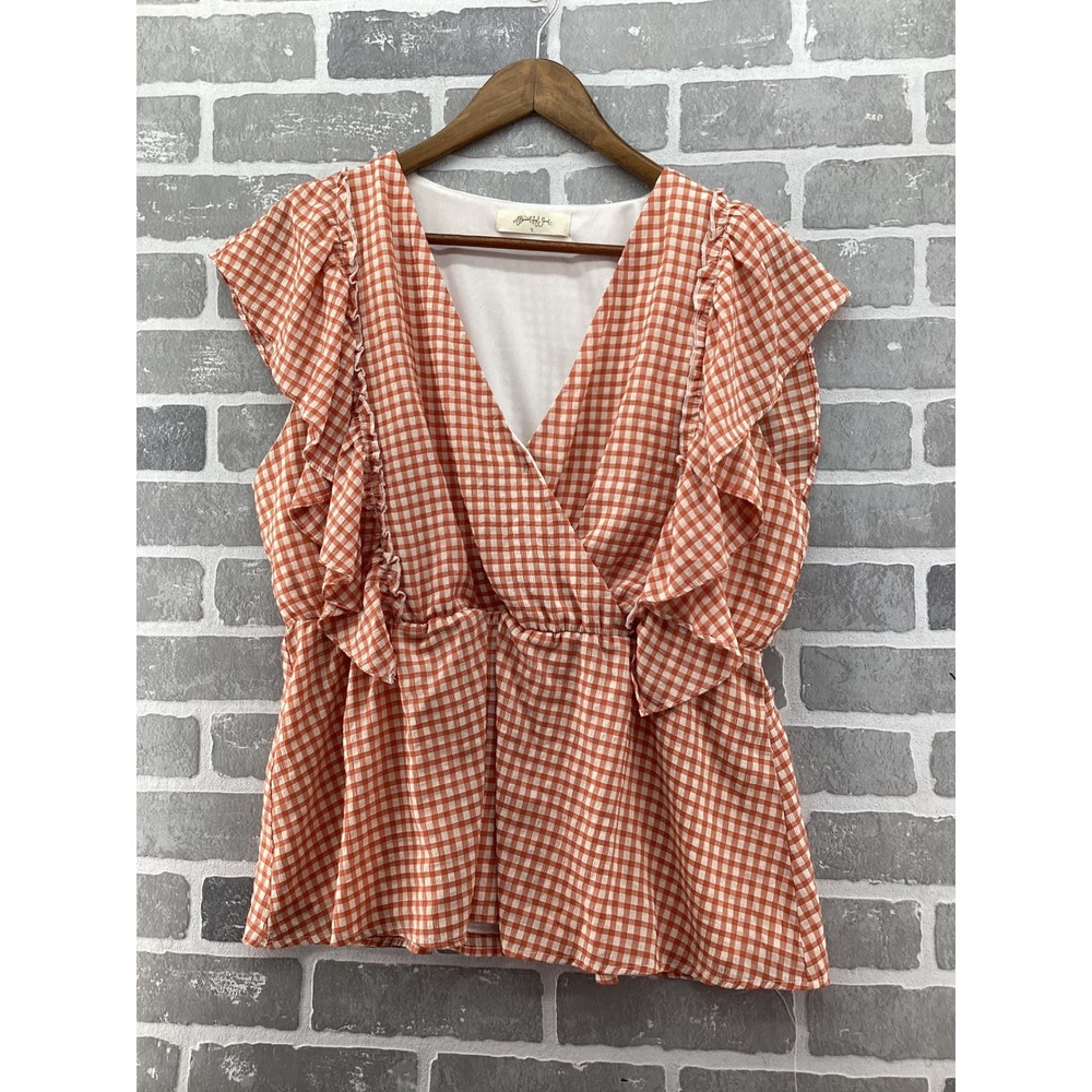 A Beautiful Soul Orange Gingham Ruffle Sleeveβ Peplum Top Blouse XL TDSW1514PIMK